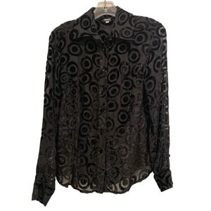 Versace Jeans Couture Top Womens Small Black Velvet Burnout Button Down Shirt